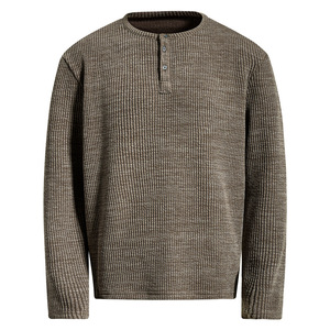 Nouvelle Arrivée T-shirts à manches longues gaufrés unis décontractés pour hommes, style <span class=keywords><strong>Old</strong></span> Money, col Henley - Product Image 1
