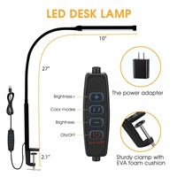 Lámpara de Escritorio LED con Clip, Blanca, para Oficina, Trabajo, Computadora, Brazo Largo Ajustable en Forma de I, Alta Luminosidad, Metálica, Alimentación USB, CE