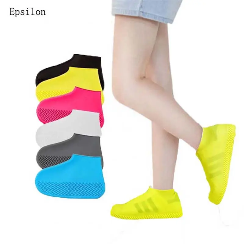 Epsilon-Botas de lluvia antideslizantes de silicona para mujer, protector de zapatos impermeable