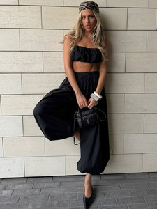 Pantalon large décontracté en pur coton, taille mi-haute, respirant et confortable, style mode, best-seller en Europe et en Amérique - Product Image 6