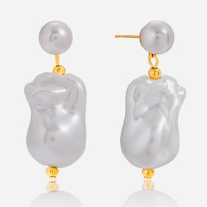 Boucles d'oreilles pendantes en perles baroques irrégulières en acier inoxydable 18K pour femmes, à porter au quotidien - Product Image 1