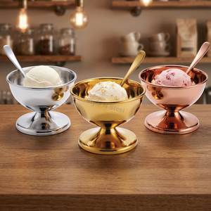 ชามไอศกรีมสแตนเลส ถ้วยซันเดย์ จานขนมหวานโลหะ ชามเสิร์ฟแบบมีฐาน สำหรับโรงอาหาร คาเฟ่ - Product Image 3