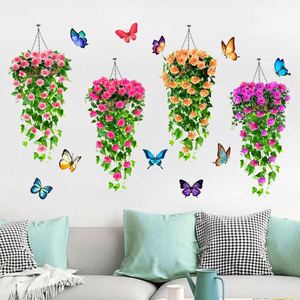 Butterfly Rose <b>Flower</b> Basket Self-adhesive PVC <b>Wall</b> Stickers for Living Room and Bedroom Decoration <b>Wall</b> Stickers - Product Image 2