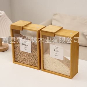 Caja de Almacenamiento de Cereales de Madera de Bambú, Rectangular, con Tapa Abatible, Color Natural, Contenedor de Alimentos para Cocina, Conservación de Frescura - Product Image 2