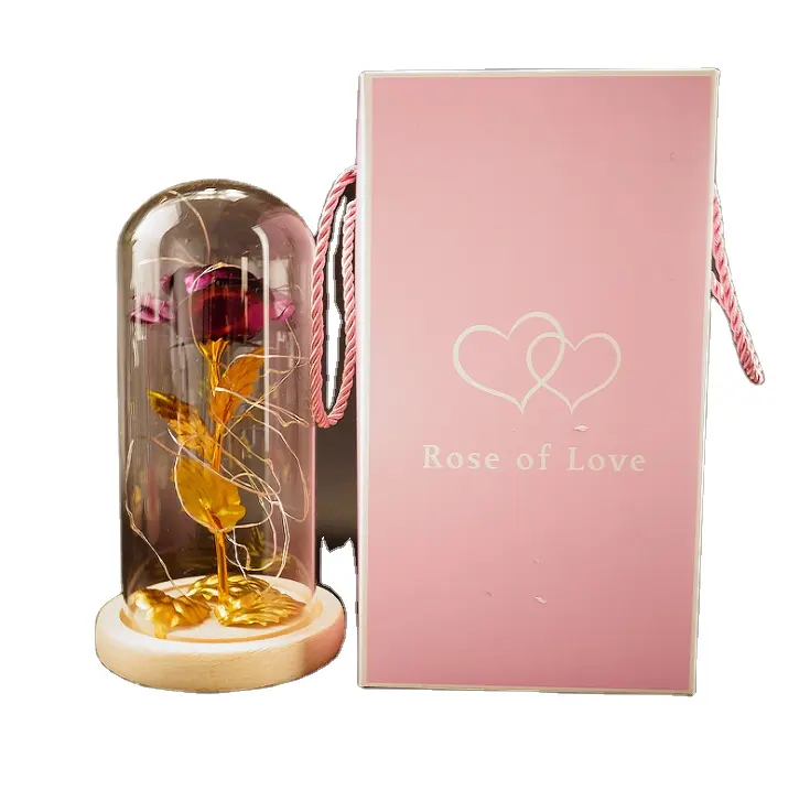 Hot sale valentines day gift forever rose 24k golden rose in dome glass cover