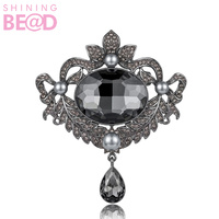 Broche Vintage con Colgante de Cristal en Forma de Gota, Pin de Diamantes de Imitación, Bañado en Plata, con Piedras Verdes, Azules, Negras y Transparentes, para Mujer, para Solapa de Traje o Vestido
