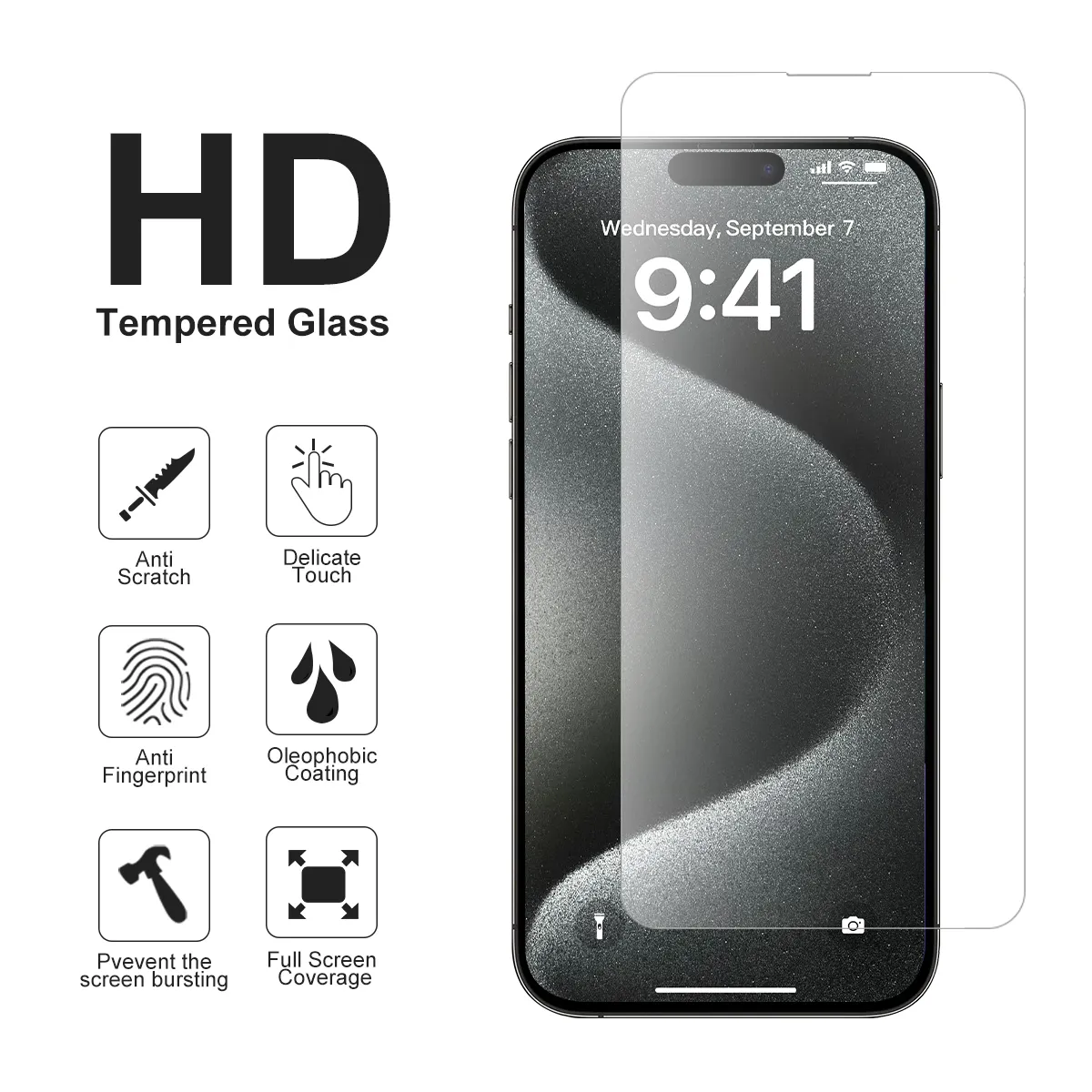 Free Sample Full Coverage 3-Pack Screen Protector For iphone 15 14 13 12 11 Pro 8 7 Plus X Xs Tempered Glass Screen Protector