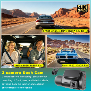 Caméra de tableau de bord 4K à 3 objectifs avec Wi-Fi et GPS, mini DVR de <span class=keywords><strong>voiture</strong></span> 4K Sony, 3 caméras (<span class=keywords><strong>avant</strong></span>, <span class=keywords><strong>arrière</strong></span> et intérieur), 3 canaux 4K - Product Image 2