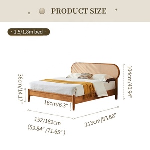 <span class=keywords><strong>Letto</strong></span> con Struttura in Legno Massello e Testiera in Rattan, Stile Boho Moderno Scandinavo, Personalizzabile per Camere da <span class=keywords><strong>Letto</strong></span> di Case Mediorientali - Product Image 6