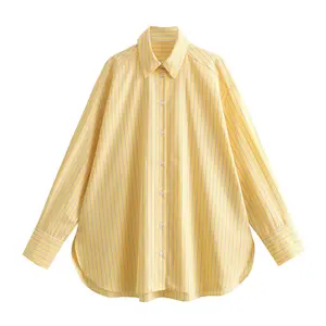 TAOP&ZA शर्ट नया कोरियाई संस्करण 2024 महिलाओं के लिए ढीला लैपल धारीदार पोपलिन पीला ढीला डिज़ाइन शर्ट टॉप 3564061