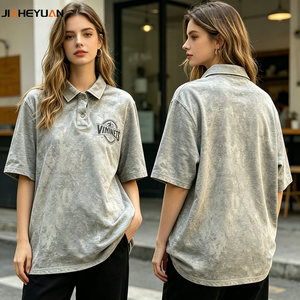 Spray Wash Hand-Distressed Acid Wash Snow Wash 100% Cotton Pique Oversized Vintage Polo <strong>Shirt</strong> - Product Image 3