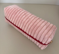 Pochette à maquillage en velours côtelé avec fermeture éclair métallique, organiseur de toilette portable, trousse à crayons