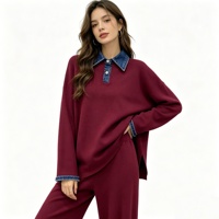 vêtements femme Tenue décontractée 2 pièces, pull tricot toucher cachemire col jean, pantalon large ample pour automne et hiver