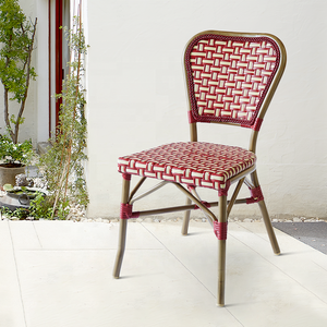 Rote französische stapelbare Patio Restaurant möbel Wicker Dining Aluminium Outdoor Garten Rattan Bistro Stuhl - Product Image 1