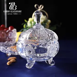 Pote de doces de vidro de 4 polegadas, jarra de vidro com suporte triplo médio para a ásia do oeste, árabe, da turquia, estilo de girassol