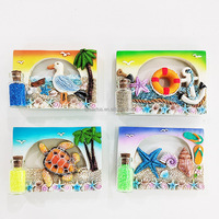Planche de surf réfrigérateur bleu sable aimant plage thème scène sable bouteille boule à neige résine fait à la main Bali pantoufles réfrigérateur aimant