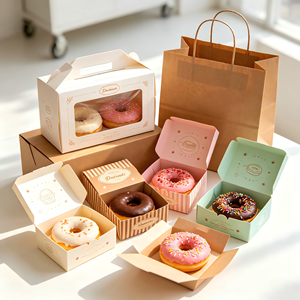 Cajas de papel para donuts de calidad alimentaria, con logo personalizado, al por mayor, reciclables, para llevar, para panadería y cafetería - Product Image 1