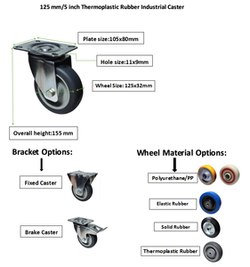 80mm/100mm/<span class=keywords><strong>125mm</strong></span> 4 Zoll/5 Zoll Thermo-Kunststoff-Gummi Industrielle Schwenk platte Lenkrad für Trolley Cart Monorail Trolley Wheel - Product Image 5