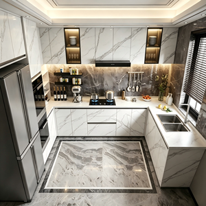 Cucina Moderna con Isola a Forma di U in Pietra Sinterizzata Bianca, <span class=keywords><strong>Design</strong></span> Contemporaneo, Mobili Modulari Intelligenti - Product Image 3