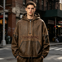 Veste Anorak à Capuche Demi-Zip Vintage Délavée Personnalisée OEM pour Homme, Hoodie Streetwear Oversize avec Logo Brodé Personnalisé