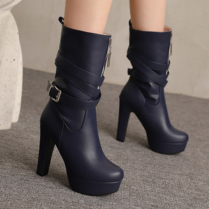 Women's Autumn Winter Fashion High Heels <b>Ankle</b> Boots PU Upper Rubber Outsole ZIP Buckle Strap Closure Solid Toe Convenient Wear - Product Image 2