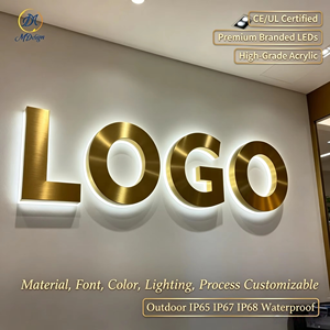 Letrero Luminoso con Logotipo de Empresa en 3D, Acabado en Oro Metálico, Acero Inoxidable Pulido, con Retroiluminación LED para Decoración de Pared de Oficina - Product Image 1