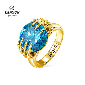 Người đàn ông độc đáo của Zirconia kim cương Rose Gold Plated Brass <span class=keywords><strong>neo</strong></span>-gothic khắc phòng thí nghiệm tạo ra đá quý nhẫn với Claw thiết lập - Product Image 1