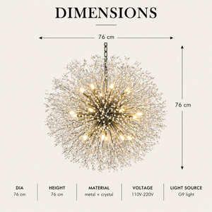 Lustre suspendu créatif en cristal en forme de boule de pissenlit, 9 ampoules G9, 110V à 220V, en métal et cristal, pour espaces commerciaux intérieurs - Product Image 2