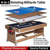 Table de jeu multifonctionnelle 4-en-1 style américain, gain de place, 7 pieds, avec billard, hockey sur air, tennis de table et plateau de salle à manger, revêtement en feutre, pour usage domestique