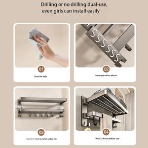 Estante para Toallas de Baño <span class=keywords><strong>Sin</strong></span> Taladrar; Porta Toallas de Baño Integrado para Baño, <span class=keywords><strong>Ducha</strong></span>, Aseo - Product Image 3
