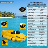 Bateau de karting nautique monoplace en fibre de verre, 2 temps, durable, étanche, haute résistance, pour loisirs en mer