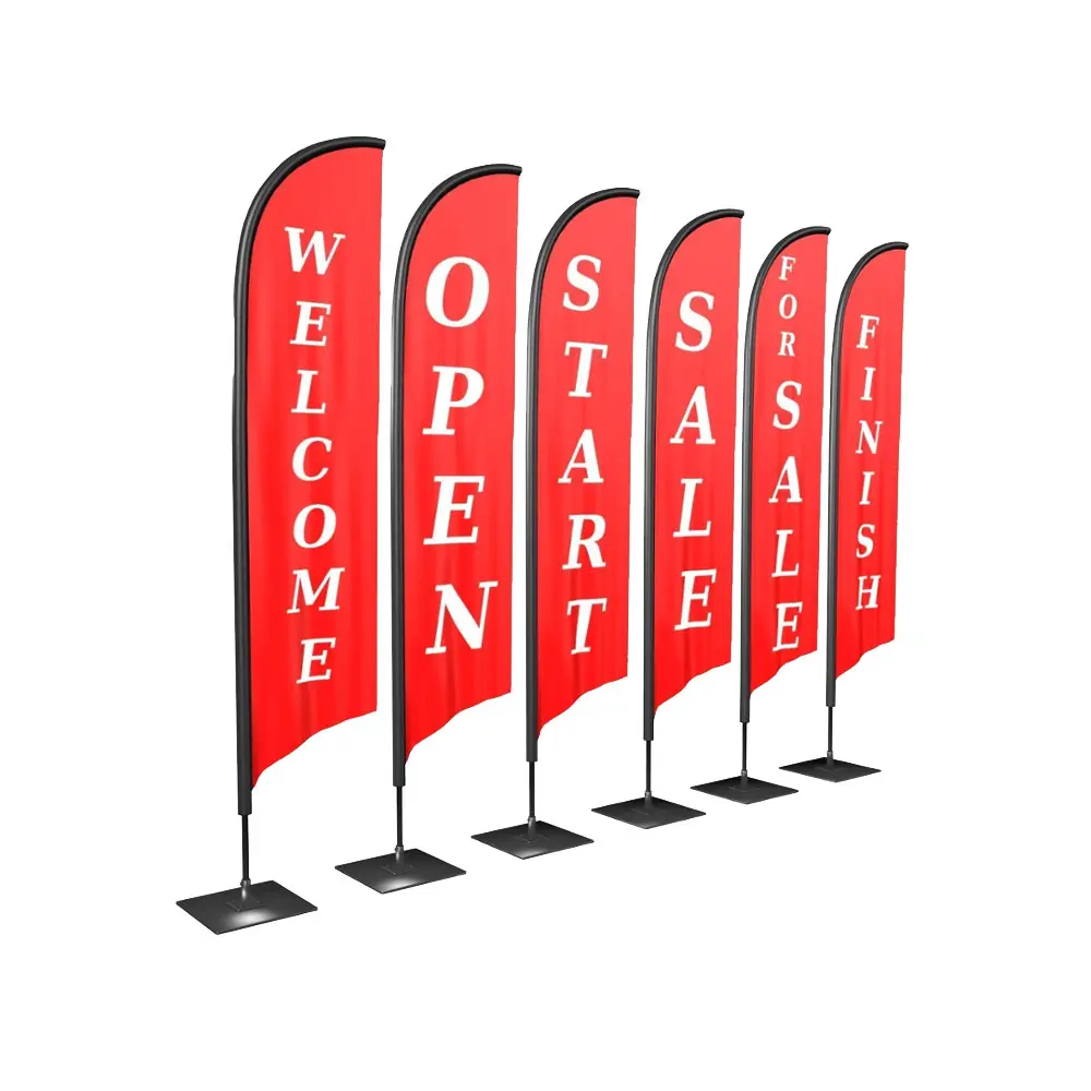 आउटडोर कस्टम लोगो डिजाइन मुद्रण विज्ञापन समुद्र तट झंडा, पंख झंडा, अश्रु झंडे और बैनर