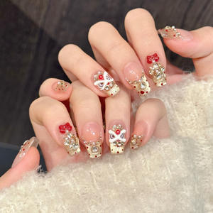 Diseño # 3441 # 3443 # 3445 # 3447 <span class=keywords><strong>Uñas</strong></span> Postizas de Alta Calidad con Diseño de <span class=keywords><strong>León</strong></span> Bailarín en 3D para el Año Nuevo Chino, <span class=keywords><strong>Uñas</strong></span> de Lujo con Efecto Ojo de Gato, Hechas a Mano - Product Image 2