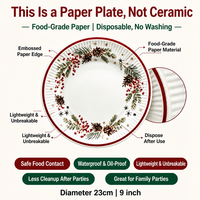 Assiettes en papier jetables de Noël 9 pouces, qualité alimentaire, imperméables, motif pomme de pin, ensemble de vaisselle de fête pour dîner de fin d'année
