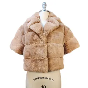 冬季布新设计高品质宽粉色拉杆狐狸毛大衣仿毛皮大衣女士大衣