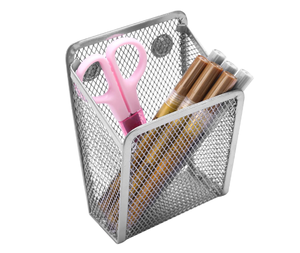 Porte-crayons magnétique en maille métallique, porte-stylos en acier inoxydable avec aimants, panier de rangement pour tableau blanc, argent - Product Image 1