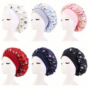 Bonnet en satin à large bande imprimé fleurs roses – Bonnet de nuit pour femme, idéal pour les voyages et les soirées, cadeau pour petite amie, toutes saisons - Product Image 6
