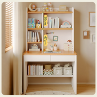 Ensemble de bureau d'ordinateur en bois massif de style crème au design moderne, gain de place pour chambre à coucher, coiffeuse, bureau d'étude pour enfants et bibliothèque combinée