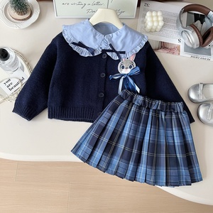 Nouvelle tenue de policier lapin pour filles, style scolaire, ensemble JK élégant en trois pièces, motif de dessin animé, jupe pour enfants en laine peignée - Product Image 6