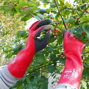 Sarung tangan kerja pelindung bahan kimia nilon merah spandeks alami sarung tangan tahan air panjang aman