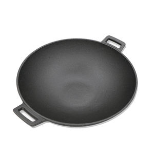 Wok chinois moderne <span class=keywords><strong>DEBIEN</strong></span> OEM de 5 L en fonte pré-culottée antiadhésive à fond plat avec double poignée, compatible gaz et induction - Product Image 2