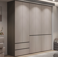 Armoire de luxe gris anthracite avec portes vitrées et éclairage LED, système de rangement encastré moderne, solution de rangement personnalisée pour chambre à coucher