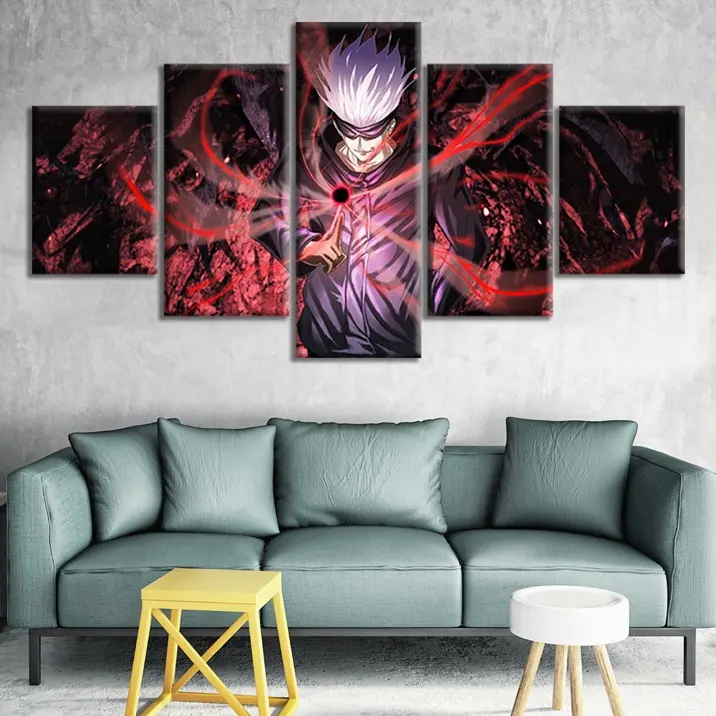 5pcs 애니메이션 Jujutsu Kaisen 포스터 애니메이션 벽 예술 캔버스 아트 페인트 벽 스티커 Satoru 고조 전원 유화