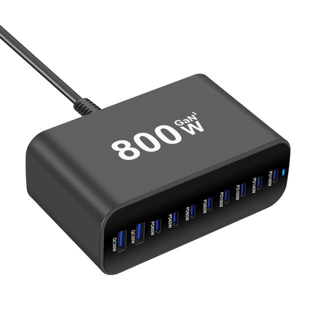 800W GaN Desktop Charging Station 8-Port Multi PD QC Fast Charger QC30W PD65W PD140W Laptop MacBook Phone Multi-device Charger