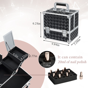 Portable <b>Makeup</b> Train Case with Mirror 4Trays Cosmetic <b>Box</b> Large Capacity Nail Polish Storage Case Lockable Beauty Suitcase - Product Image 5