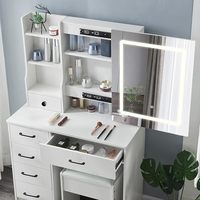 Coiffeuse moderne blanche avec miroir coulissant éclairé par LED, coiffeuse de maquillage avec 5 tiroirs
