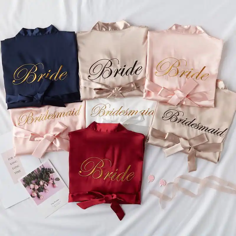 Sleepwear Custom Embroidery Name Personalized Silk Bridal Robes Satin Women Wedding Bride And Bridesmaid Robes Stain Women's Sleepwear