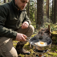 Ensemble d'ustensiles de cuisine de camping multi-usages en acier inoxydable antiadhésif, léger, pliable et portable, 3 pièces