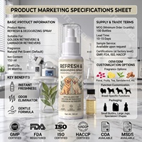 Spray Désodorisant pour Chien Sans Eau Neutraliseur de Fortes Odeurs pour Poils Épais Contrôle Clinique des Odeurs Sans Danger pour la Léchage Fraîcheur Instantanée Marque Privée