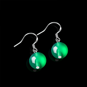 Pendientes de Plata S925 con Incrustaciones de Ágata Verde Natural, Cuentas Redondas Vintage - Pendientes de Jadeíta para Mujer a la Moda - Product Image 4